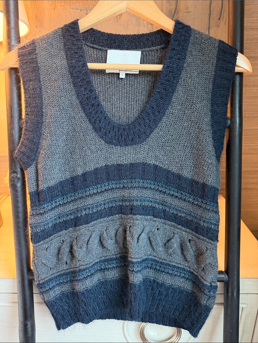 3.1 Phillip Lim Gray and Navy Knit V-Neck Sweater Vest